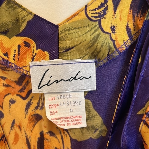 Vintage 90’s Y2K Purple Yellow Floral Satin Slip Dress w/ Chiffon Flutter Hem - Picture 5 of 7